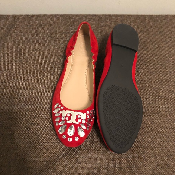 Tory Burch Delphine Crystal & Suede Ballet Flats - Picture 3 of 5